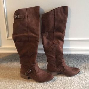 Merona knee high boots cognac